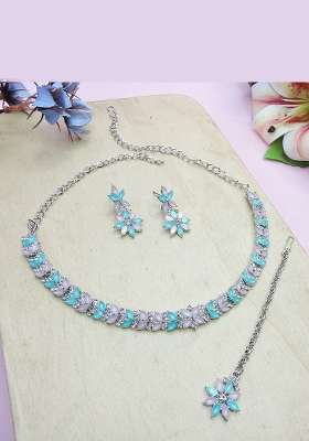 Green Alloy American Diamonds and Stone Necklace Set