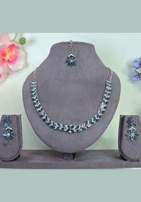 Green Alloy American Diamonds and Stone Necklace Set