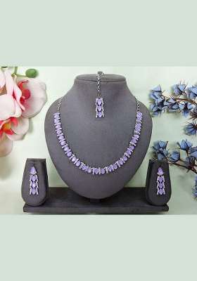Purple Alloy American Diamonds and Stone Necklace Set