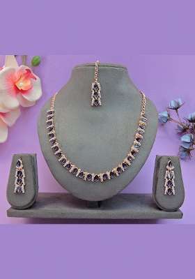Blue Alloy American Diamonds and Stone Necklace Set