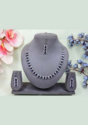 Blue Alloy American Diamonds and Stone Necklace Set
