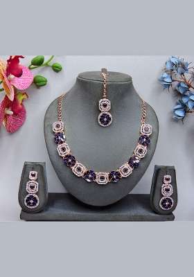 Blue Alloy American Diamonds and Stone Necklace Set
