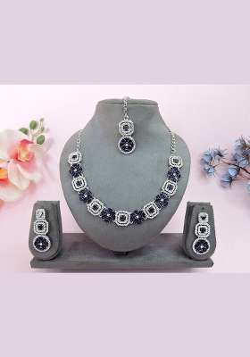 Blue Alloy American Diamonds and Stone Necklace Set