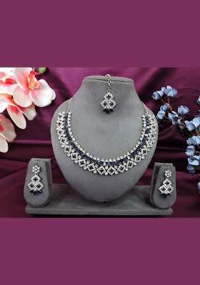 Blue Alloy American Diamonds and Stone Necklace Set