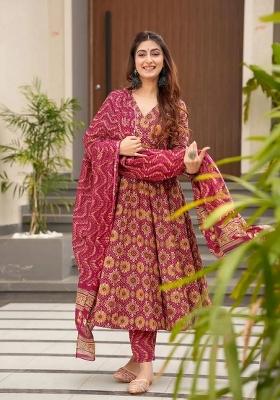 Red Printed Muslin Kurta Set
