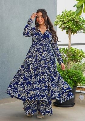Blue Printed Rayon Kurta Set