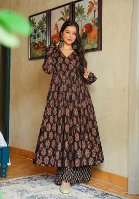 Black Printed Rayon Kurta Set