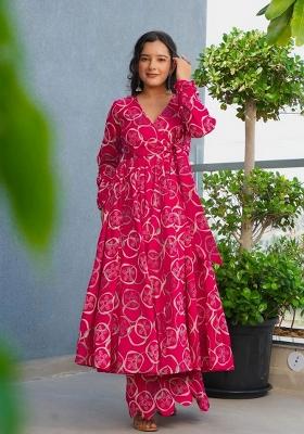Pink Printed Rayon Kurta Set