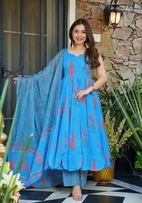 Sky Blue Printed Muslin Kurta Set