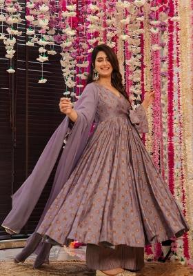 Purple Printed Muslin Kurta Set