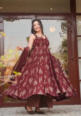 Maroon Printed Muslin Kurta Set