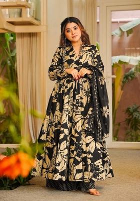 Black Printed Muslin Kurta Set