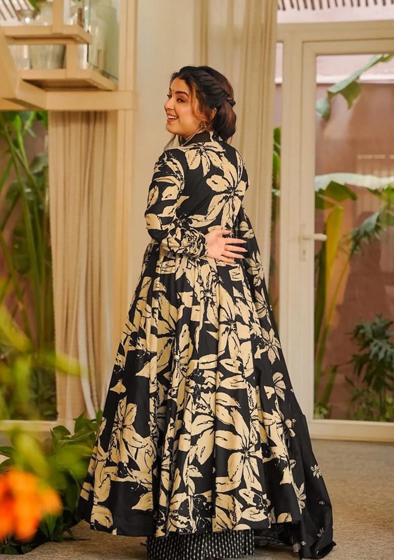Black Printed Muslin Kurta Set - Indya