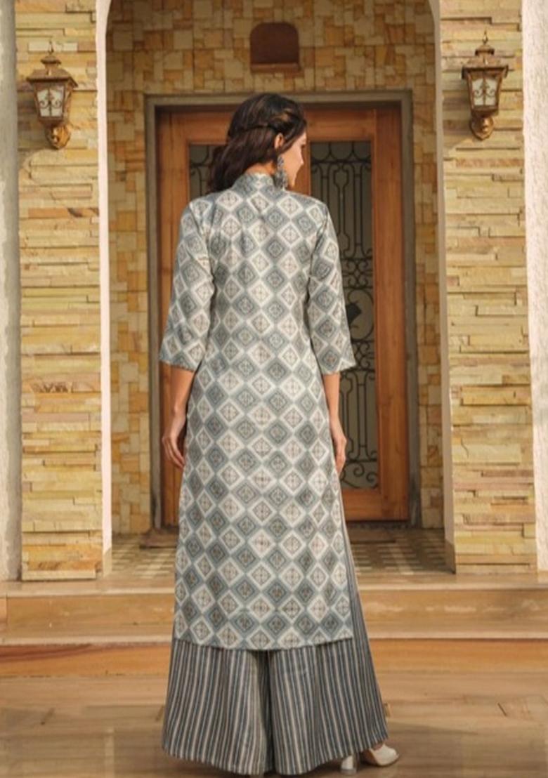 Grey Printed Rayon Kurta Set - Indya