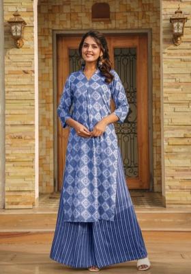 Blue Printed Rayon Kurta Set