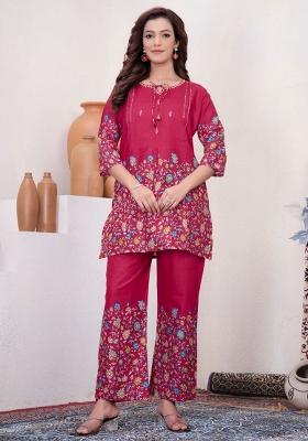 Pink Printed Cotton Kurta Set