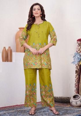 Lime Green Printed Cotton Kurta Set