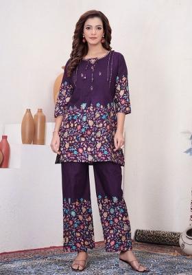 Dark Blue Printed Cotton Kurta Set