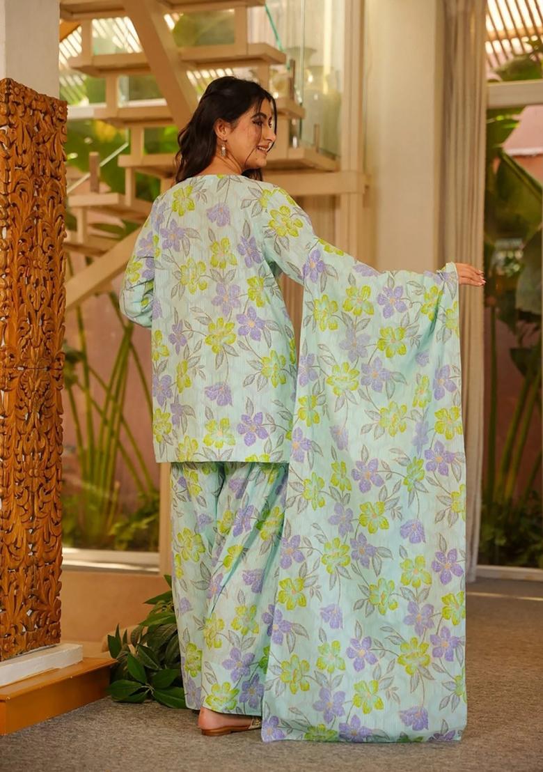 Light Lavender Printed Cotton Kurta Set - Indya