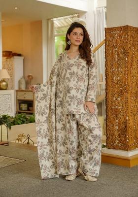 Light Grey Printed Cotton Kurta Set