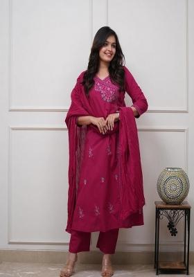Pink Embroidered Cotton Kurta Set