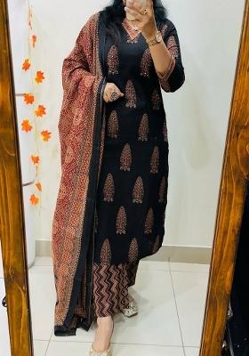 Black Printed Cotton Kurta Set
