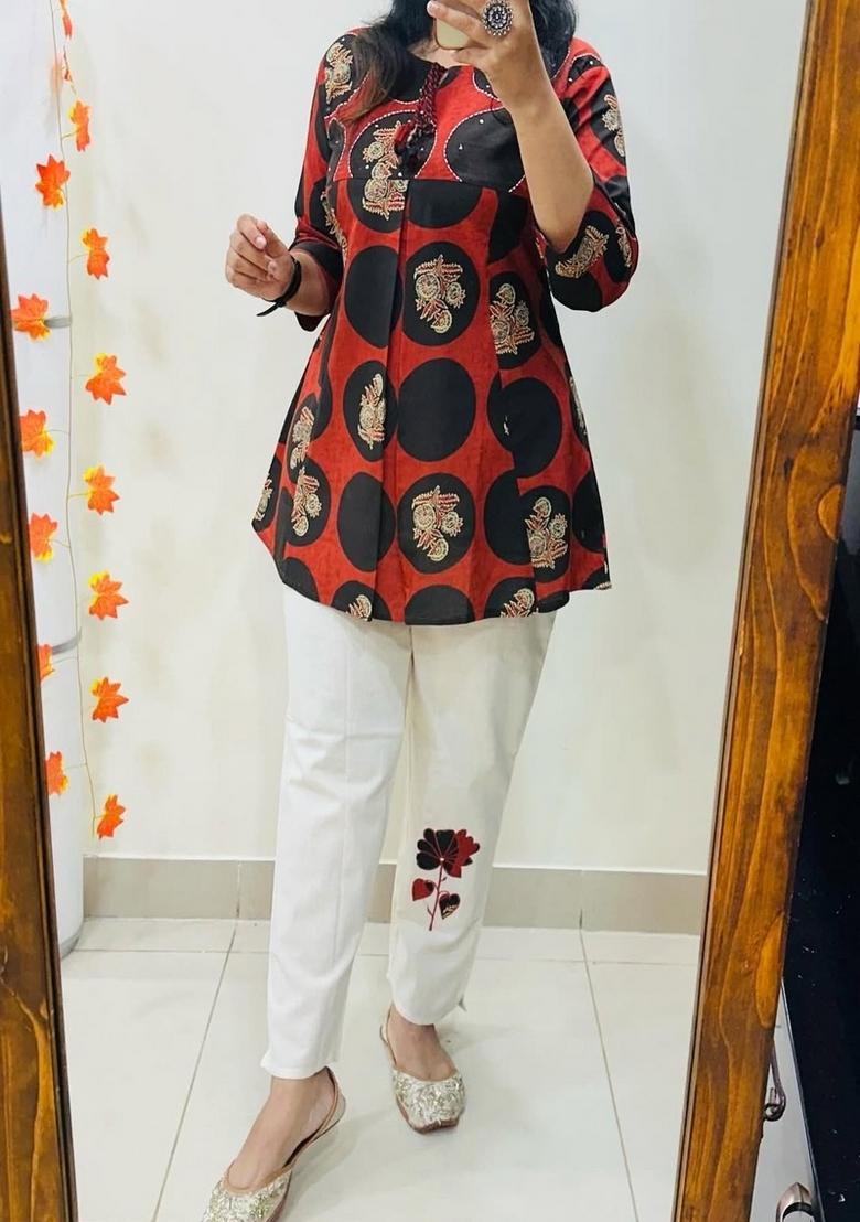 Red Printed Cotton Co-Ord Set - Indya