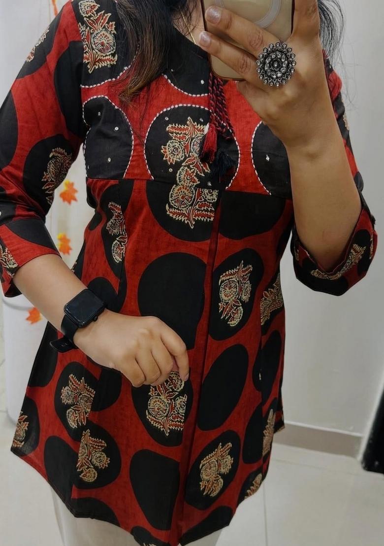 Red Printed Cotton Co-Ord Set - Indya