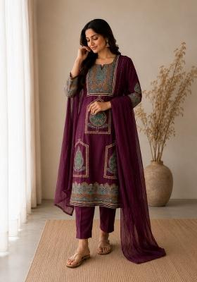 Purple Printed Cotton Kurta Set