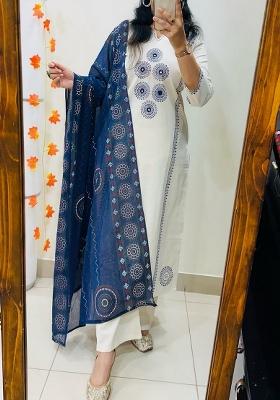 White Printed Cotton Kurta Set