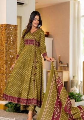 Green Printed Cotton Kurta Set