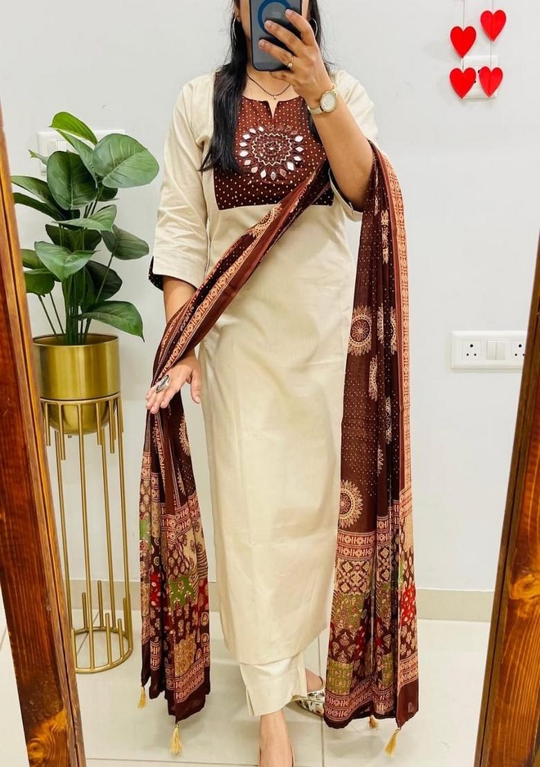 White Embroidered Cotton Kurta Set - Indya