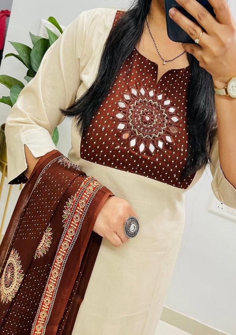 White Embroidered Cotton Kurta Set - Indya