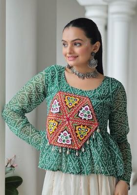 Dark Green Bandhej Georgette Navratri Kurta