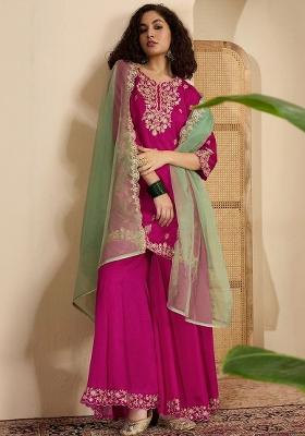Pink Embroidered Silk Kurta Set