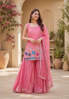 Peach Embroidered Fendi Kurta Set