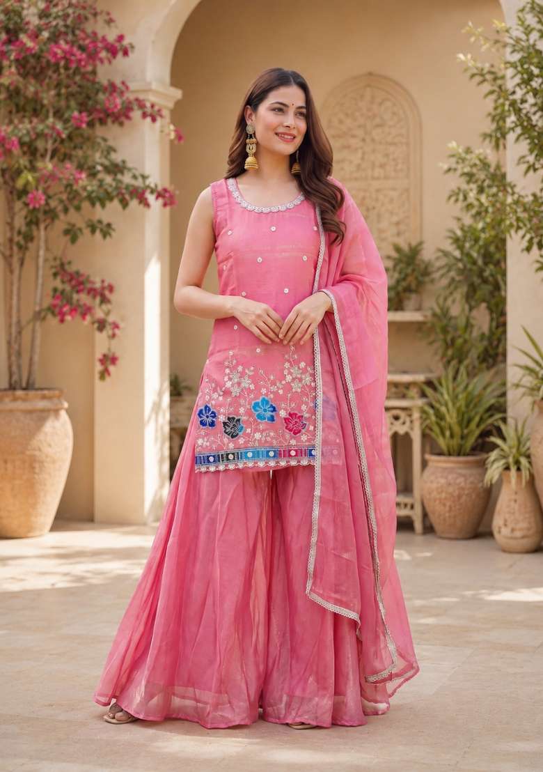 Peach Embroidered Fendi Kurta Set - Indya