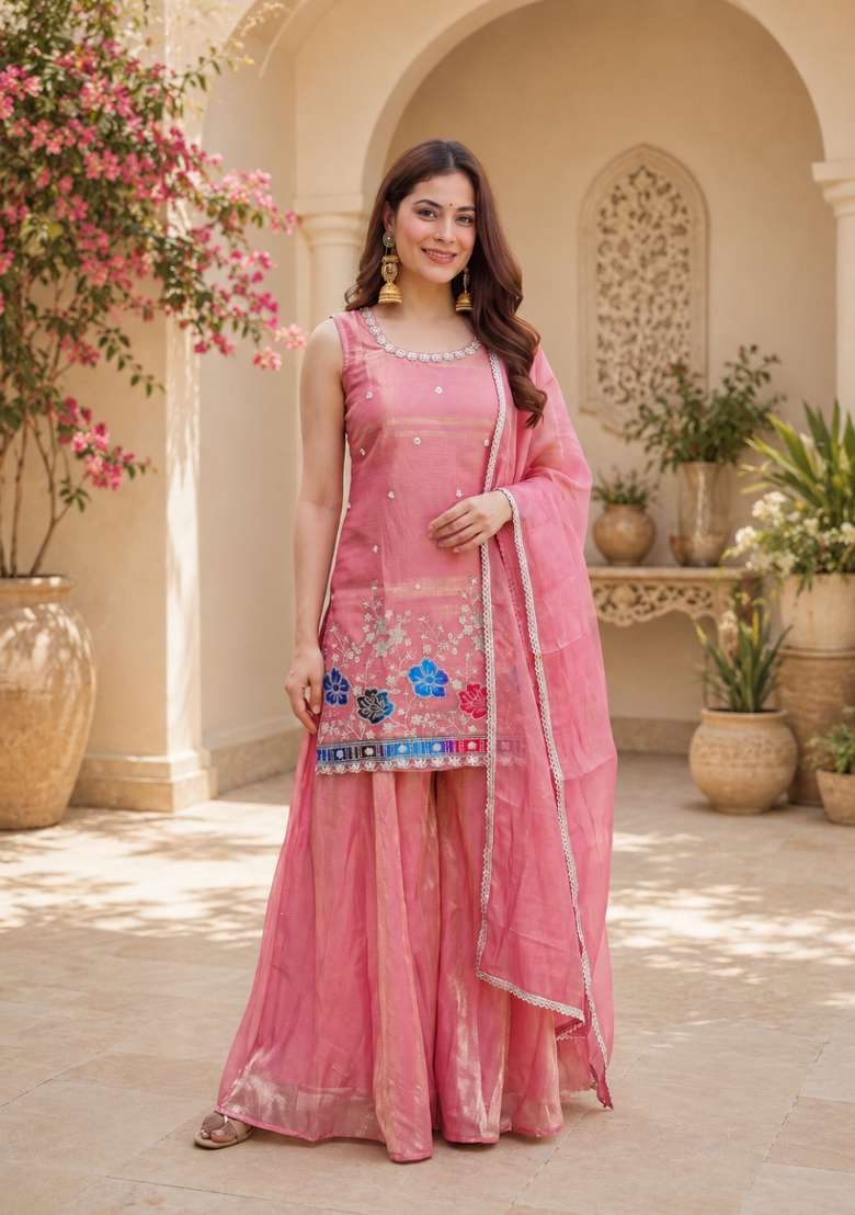 Peach Embroidered Fendi Kurta Set - Indya
