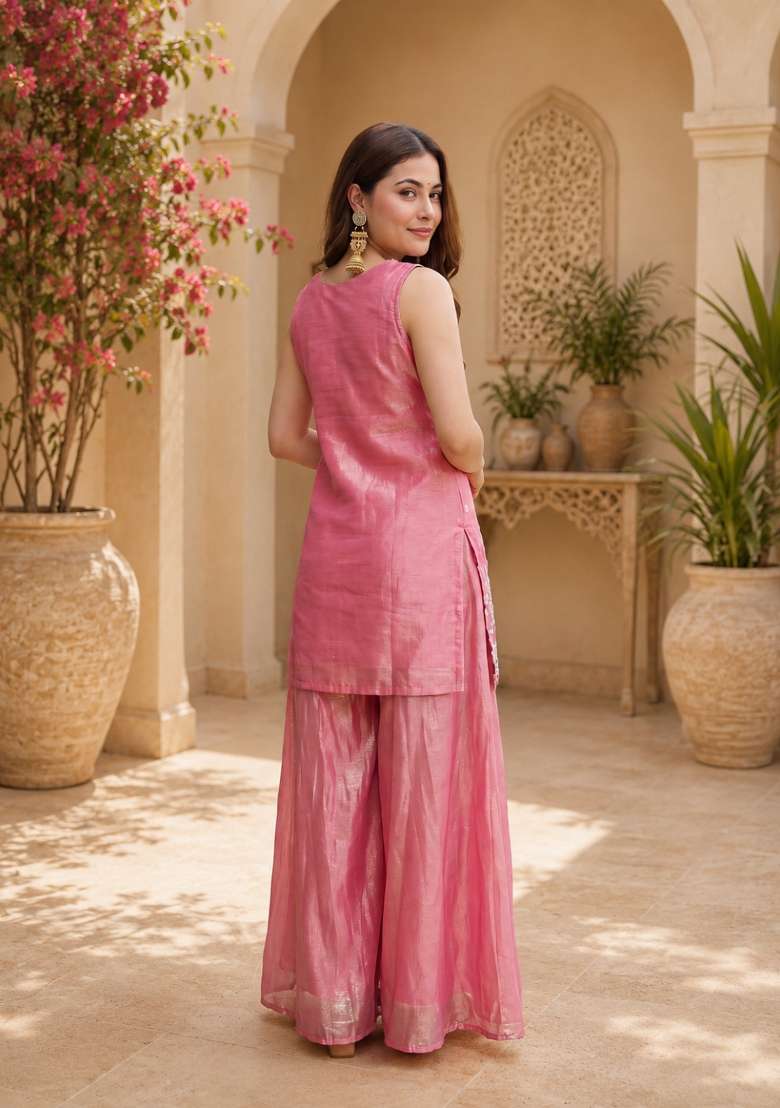 Peach Embroidered Fendi Kurta Set - Indya
