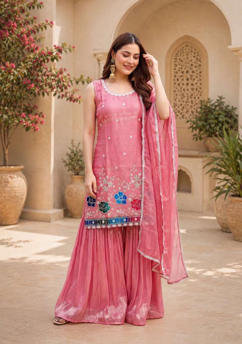 Peach Embroidered Fendi Kurta Set - Indya