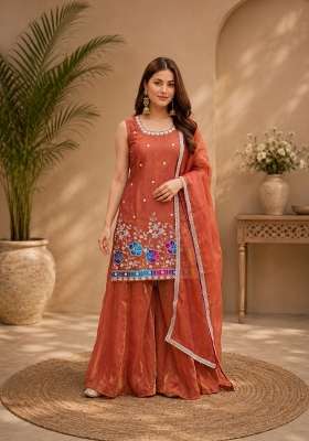 Orange Embroidered Fendi Kurta Set