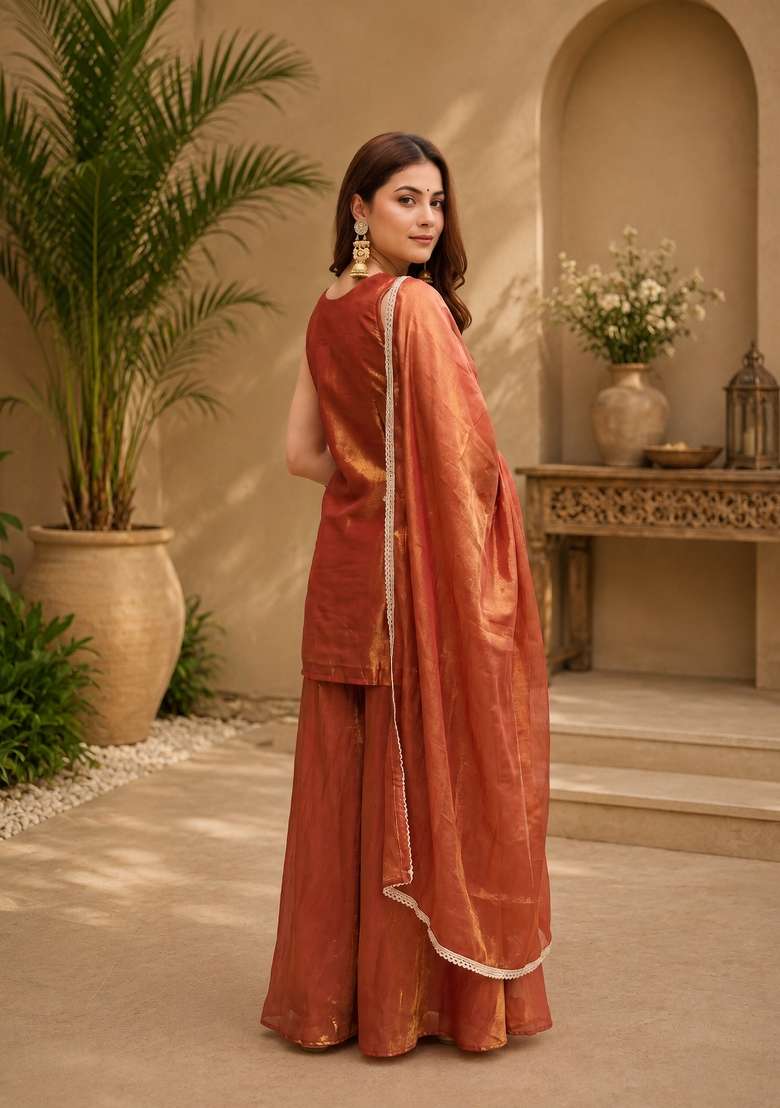 Orange Embroidered Fendi Kurta Set - Indya