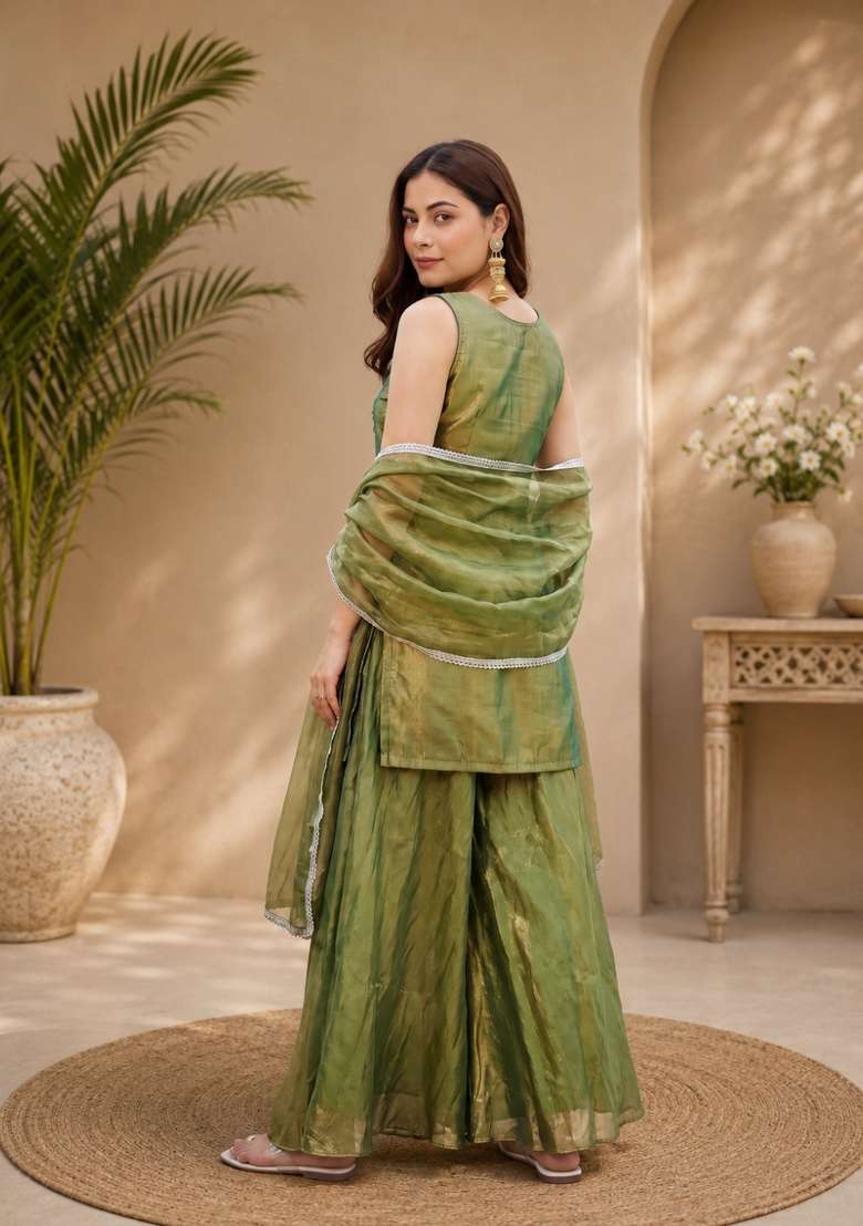 Green Embroidered Fendi Kurta Set - Indya