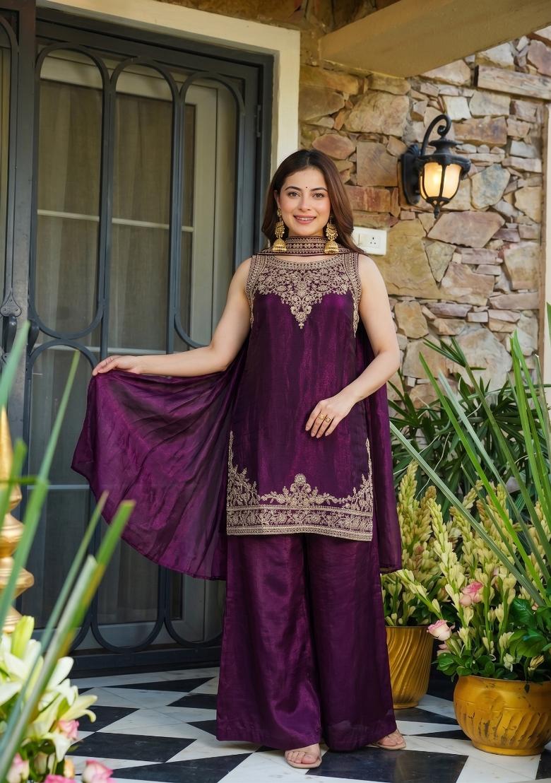 Purple Embroidered Fendi Kurta Set - Indya