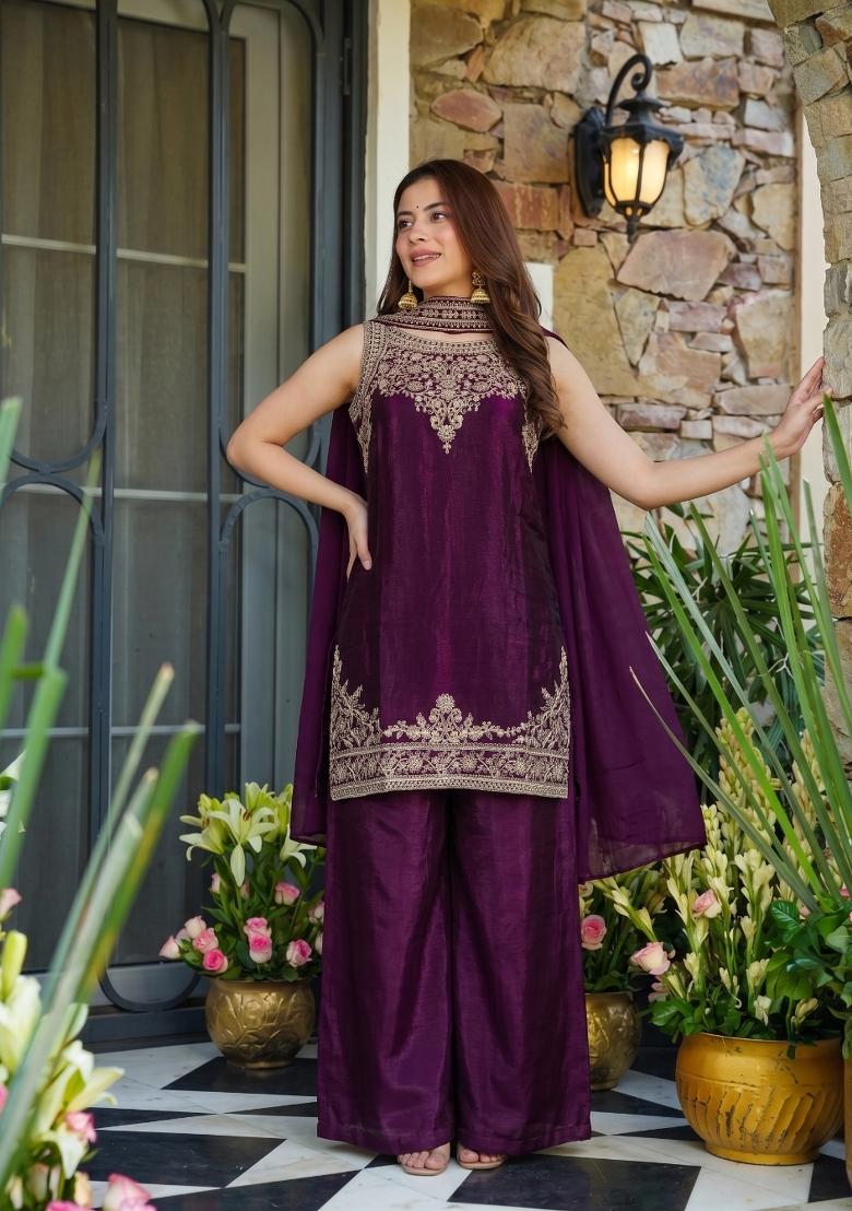 Purple Embroidered Fendi Kurta Set - Indya