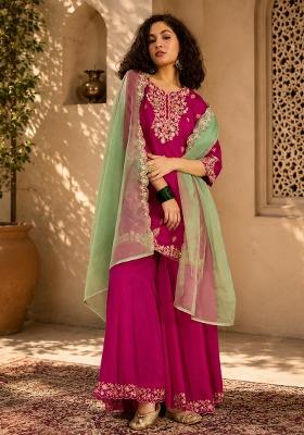 Pink Embroidered Silk Kurta Set