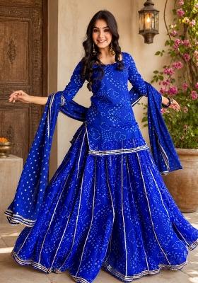Blue Embroidered Georgette Kurta Set