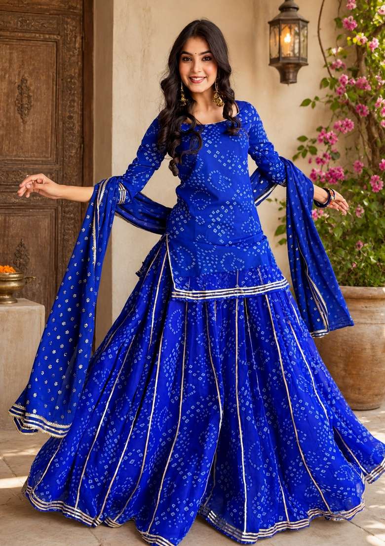 Blue Embroidered Georgette Kurta Set - Indya