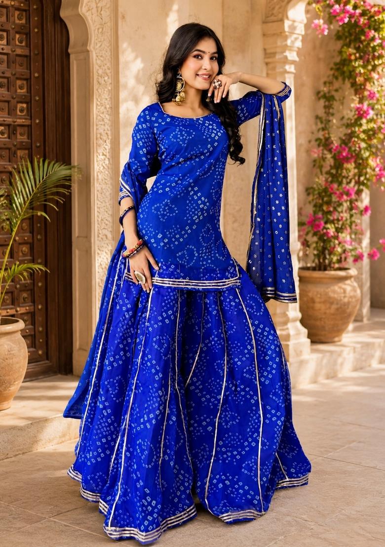 Blue Embroidered Georgette Kurta Set - Indya