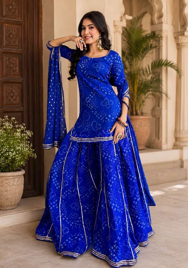 Blue Embroidered Georgette Kurta Set - Indya